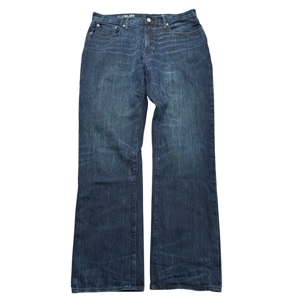 GAP Jeans Men's 33x32 Blue Dark Wash Straight Leg Relaxed Fit Denim Whiskered